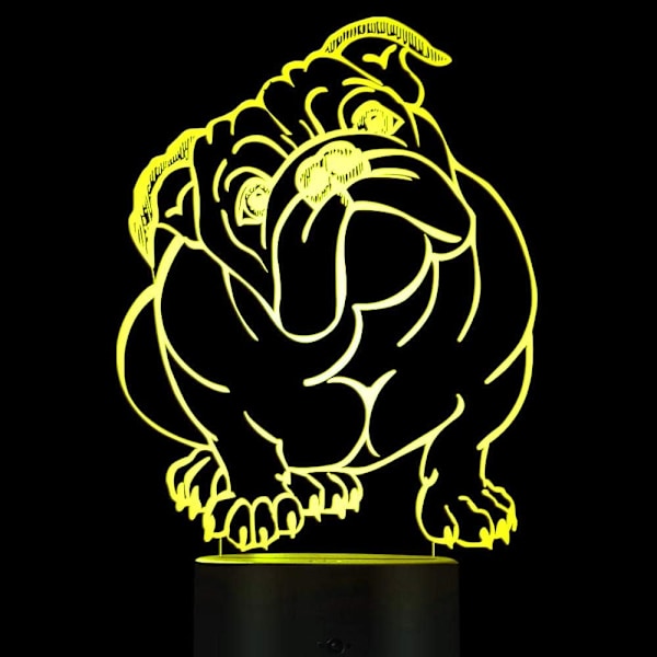 3D Fransk Bulldog Natlys Lampe Illusion 7 Farve Skiftende Berøringskontakt Bord Skrivebord Dekoration Lamper Akryl Flad ABS Base USB Kabel Legetøj (Bus)