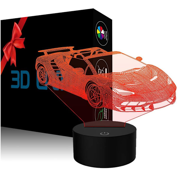 3D Illusion Lampe USB LED Racerbil Natlys Skrivebord Atmosfærisk Lampe 7 Farveskiftende Berøringsstyring som Hjem Soveværelse Dekoration