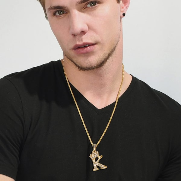 Krona Initial A-Z Halsband, Iced Out Letter Hänge med 22-24 Tums Kedja, Män Kvinnor Bling Hip Hop Alfabet Namn Smycken Present Stora Initialer Halsband K 18K Gold