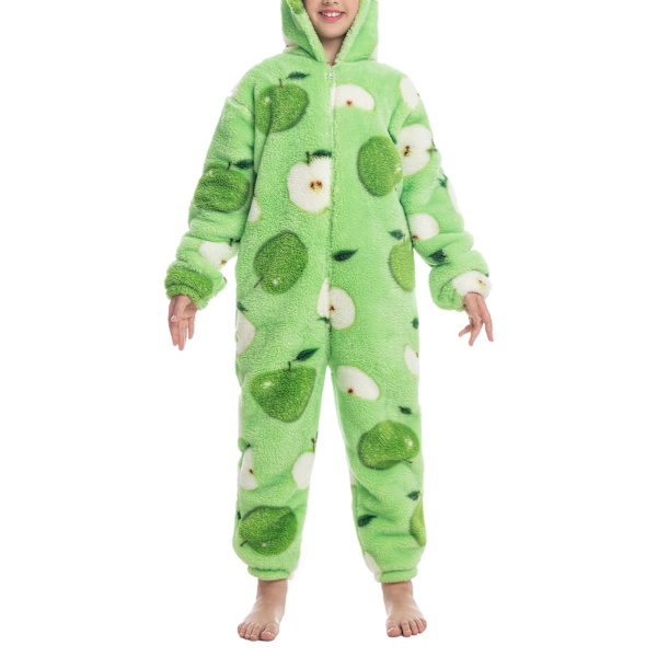Lasten fleece-yksivärinen pyjama vetoketjulla, unisex-kuviollinen huppupuku yöasu pojille ja tytöille Type 6 140