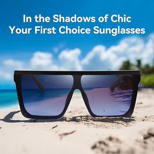 Firkantede Oversized Solbriller til Kvinder Mænd Mode Flad Top Store Sorte Ramme Shades Black Frame Gray Lens