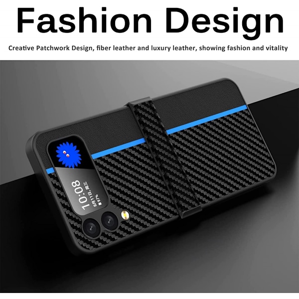 FÖR Samsung Galaxy Z Flip 3 5G Fodral, Hängselskydd Slim Fiber Texturerat PU Läder + Hård PC Fodral Anti-Fingeravtryck Stötsäkert Skydd för Galaxy Z F