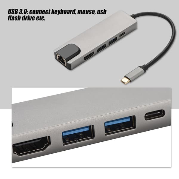 Type-C Hub Type-C til HDMI / 2 * USB3.0 / Gigabit Ethernet / PD Dockingstation