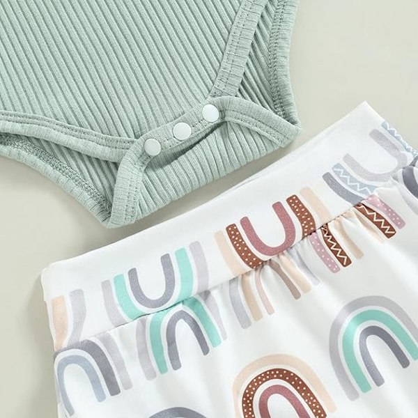 Babykläder Flicka Sommar Söta Kläder 12 18 Månader Spaghettiband Romper & Blommiga Shorts Set green 90CM