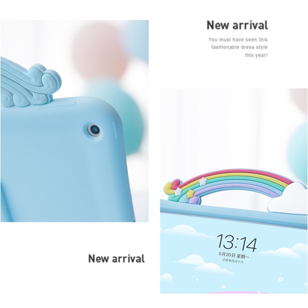 Børnevenlig etui til iPad 2019 (10,2 tommer) med indbygget håndtagsstativ, leveres med en rem i silikone, stødsikkert iPad-cover (blå)