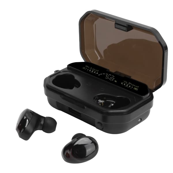 Bluetooth-øretelefoner Trådløs LED-strømanvisning Touch Control Earbuds med opladningsboks Sort
