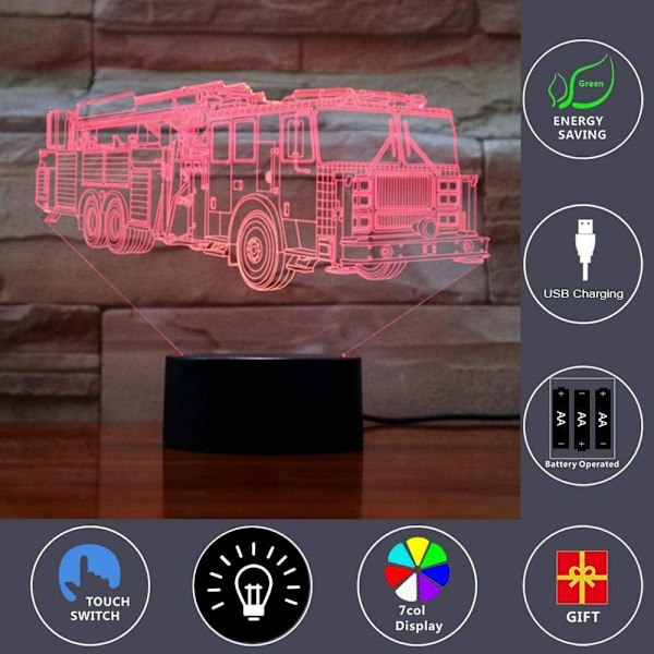3D LED-lampa Brandbil Nattlampa eller Brandman Form Sover Touchlampa Nattlampa Dimbar 7 Färger Visuell Ljus Barn Sängbord Nattlampa Brandman Dekoration