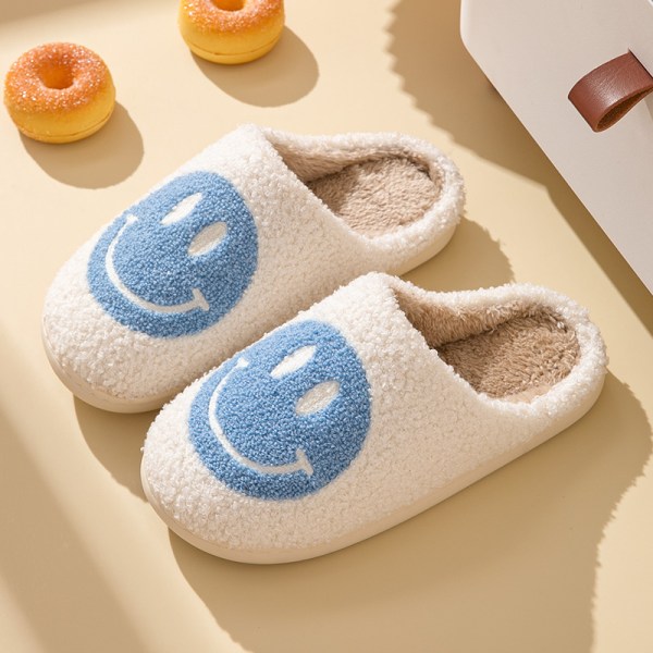 Bekväma Smiley Face Plyschtofflor Mysiga Plysch Varma Slide on Hustomtofflor med Minnesskum Hem Slip-on Pälstofflor Dämpade Tofflor