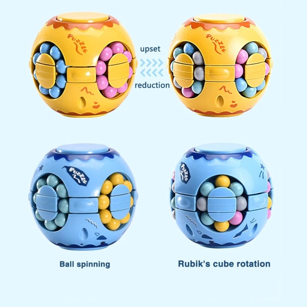 2 i 1 Roterande Fidget Spinner Magic Bean Infinity Cube Stress relief Vuxna Barn Unisex-Barn Pedagogiska pusselleksaker (gul)