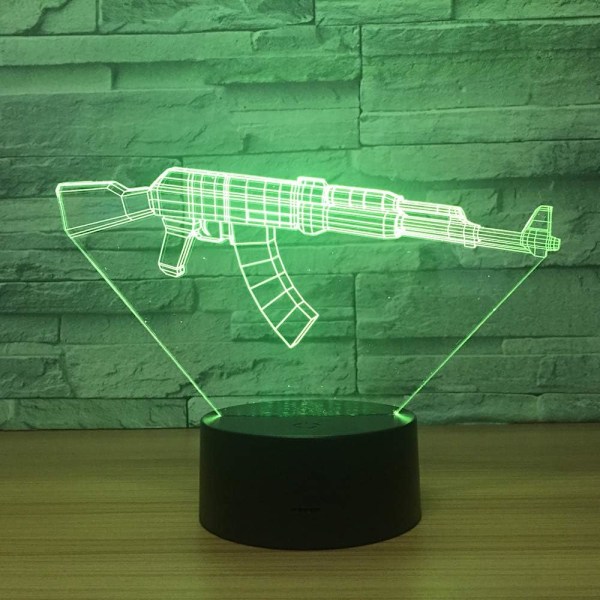 3D LED Pistol Optisk Illusion Sensor Natlampe med Smart Berøring & USB Kabel 7 Farver Skift LED Atmosfærisk Lampe til Soveværelses Dekoration med Gaveindpakning