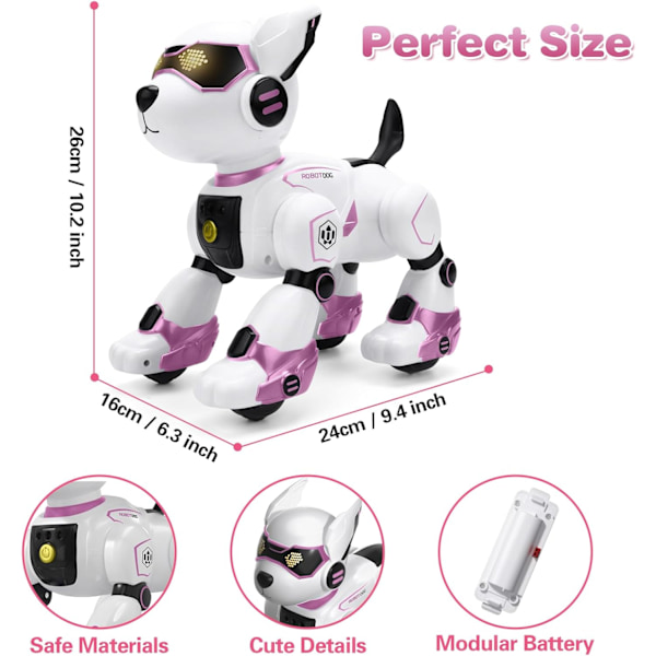Fjernbetjent robot hundelegetøj, STEM programmerbar stemmeinteraktiv robot lyserød hvalp, berøringsfølsom sang og dansende hund, ideel julefødselsdagsgave