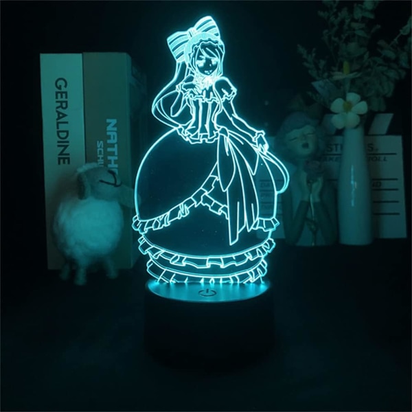 3D Illusions nattlys Akryl Overlord Shalltear Bloodfallen Anime LED Lampe RGB 16 Fargeendringer Barnerom Dekorasjon Barn Manga Gaver