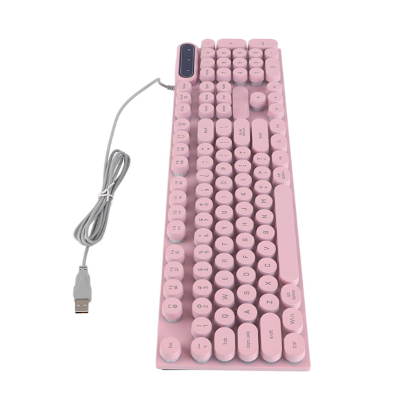 Gamingtangentbord USB Rund 104 Tangenter Bakgrundsbelyst Ergonomisk Fällbara Fötter Multimediatangenter Trådbundet Tangentbord för Stationär Dator Bärbar Rosa