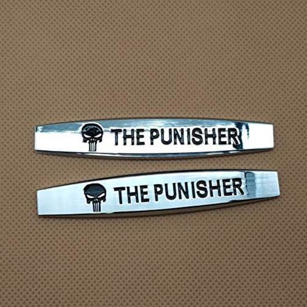 2X The Punisher Skull Silver Bil Emblem 3D Metal Side Fender Dekal Auto Badge Sticker