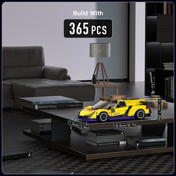 Superbilmodeller Byggset med Display Case, 27053 Modellbil Byggsatser, Leksaksbil Byggklossar, Speed Race Bil Byggsatser(365PCS)