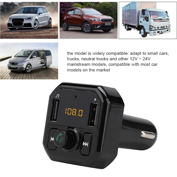 B9 Bil Mp3 Bil Bluetooth Håndfri Afspiller Bil Usb Oplader 3.1A Hurtig Opladning (Sort)