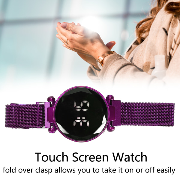 Kvinnor LED- watch LED-pekskärm Stor skärm Hållbar legering Modedesign Digital LED- watch för flicka Kvinnor Vuxen (Purple