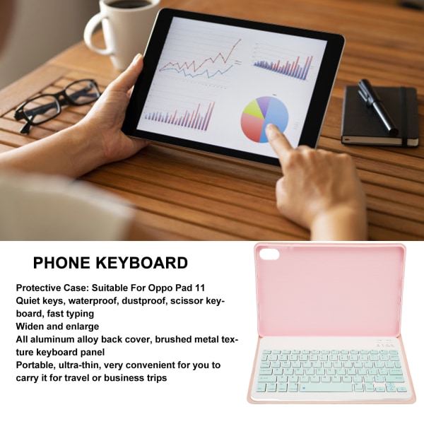 11 tuuman Bluetooth Tablet -näppäimistö Langaton tablettipuhelin tietokoneen näppäimistö suojaavalla case OPPO Pad 11 -pinkille