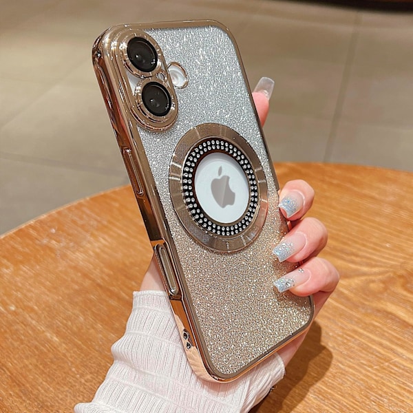 Misscase for iPhone 16 Magnetisk Glitter Deksel Kompatibelt med MagSafe, Full Beskyttelse Slankt Støtsikkert Anti-ripe Deksel med Kamera L gold