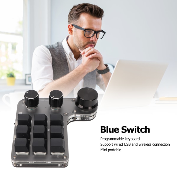 Programmerbart makrotangentbord 9 tangenter 3 rattar USB Bluetooth -anslutning OSU-speltangentbord för Office Music Media