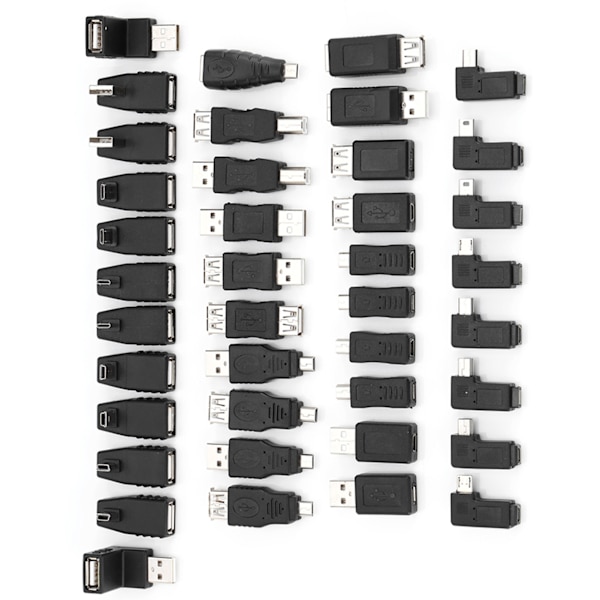 40-pack med flera USB2.0-adaptrar, vinklade mini-mikro-typ B-hane till hon-omvandlare, kontakter