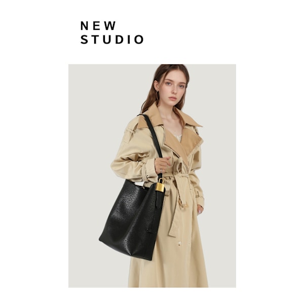 Stor toteväska damväska mjukt läder bucket bag pendlare axelväska fashionabel mångsidig damväska