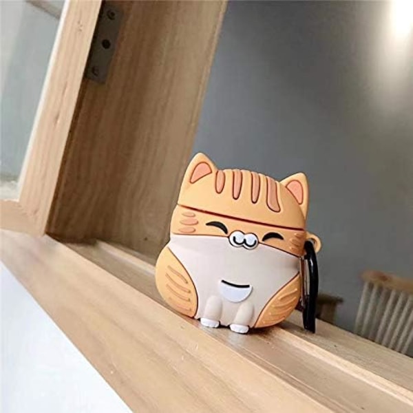 Skal Kompatibelt med AirPods 1/2, Supersött Sittande Lyckokatt Kitty Skal, Mjukt TPU Silikon Gel Hörlursfodral Kompatibelt med yellow