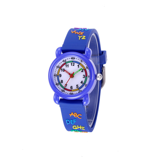 3D watch, söt silikonrem med printed alfabettryckt, vattentät watch för flickor och pojkar 2-12 år gamla, bästa presenten för barn (blå)