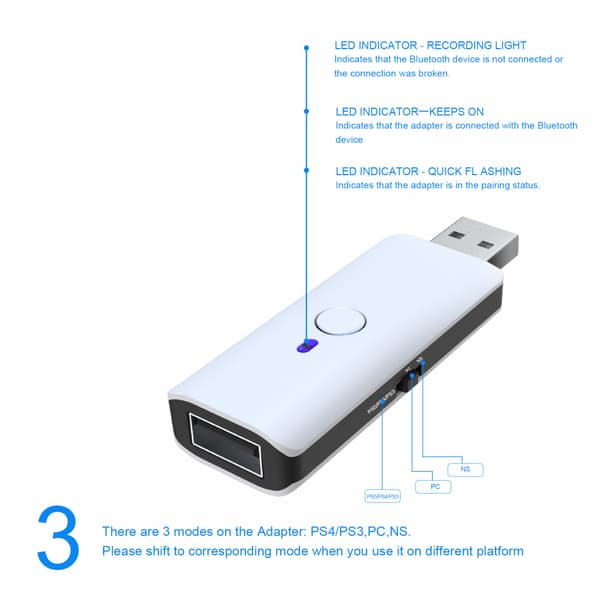 Trådløs mottaker Bluetooth-kompatibel håndtakskonverteradapter for PS4 PS5