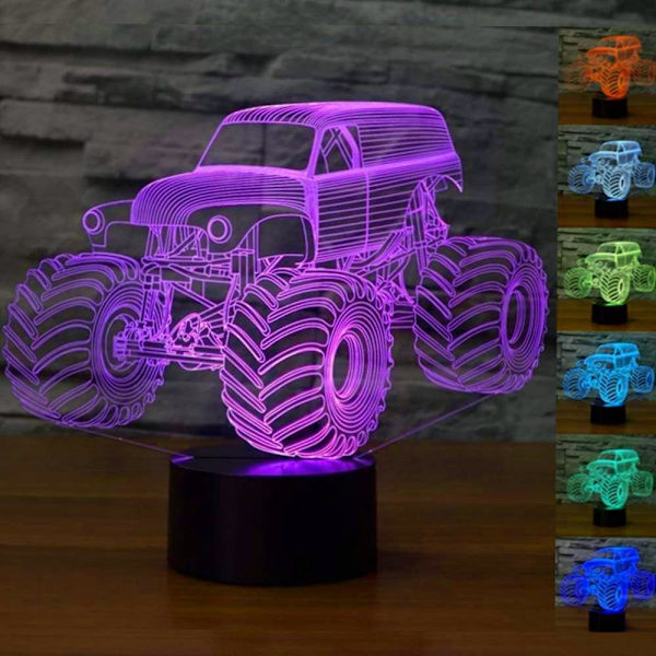 3D Illusion LED-lampa för barn Monstertruck 7 färger Touch Switch Bordsslampa, för hemmakontor Barnrumstema Monster Trucks Dekoration