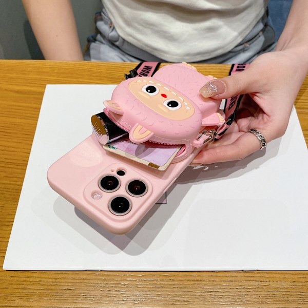 Labubu 3D Hirviö Puhelinkotelo: vaaleanpunainen Crossbody-hihna, Käytännöllinen ja Söpö pink SamsungS24Plus-5G
