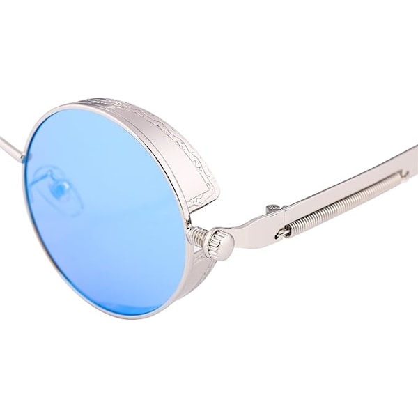 Retro Gotiska Steampunk Solglasögon Rund Metallram Punk Cirkel Inspirerad Skugga Män B1862 Silver/Blue