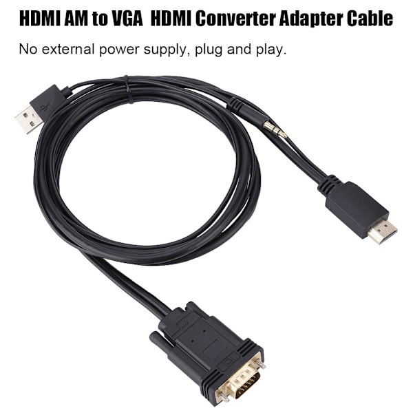 HDMI AM til VGA HDMI-konverteradapterkabel for datamaskin/DVD/digital dekoder