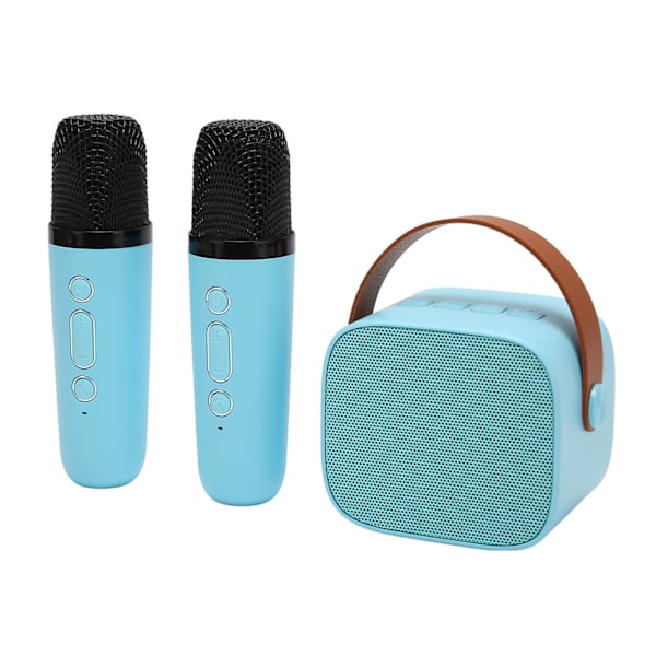 Karaoke-maskin Multifunktion Stereo Sound Bärbar Bluetooth-högtalare med 2 trådlösa mikrofoner för hemfest KTV Blå