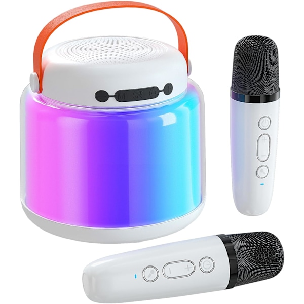 Bærbar karaoke-maskine til børn og voksne, Bluetooth-højttaler med 2 trådløse mikrofoner, RGB-lys, 10 timers batteri, klar lyd