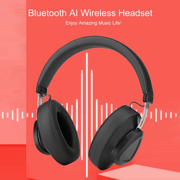 Bluetooth trådløs AI-headset stereomusikkstudiomonitor håndfri hodetelefon med mikrofon svart
