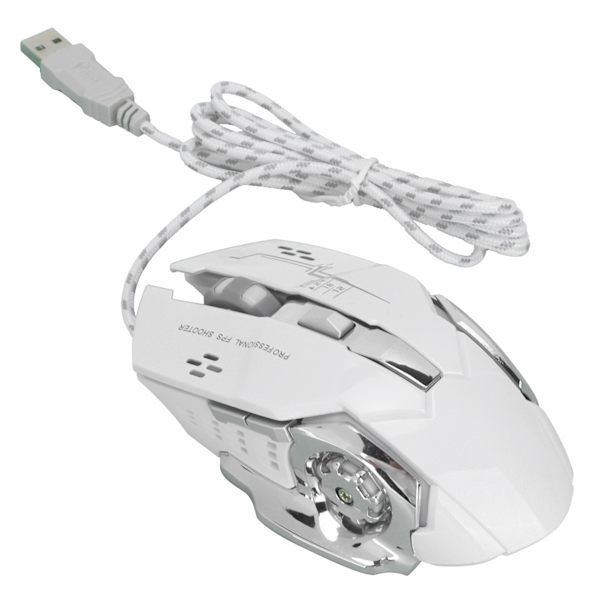 Trådbunden mus 6-knappars USB-port spel Luminous ergonomisk optisk datortillbehör Vit