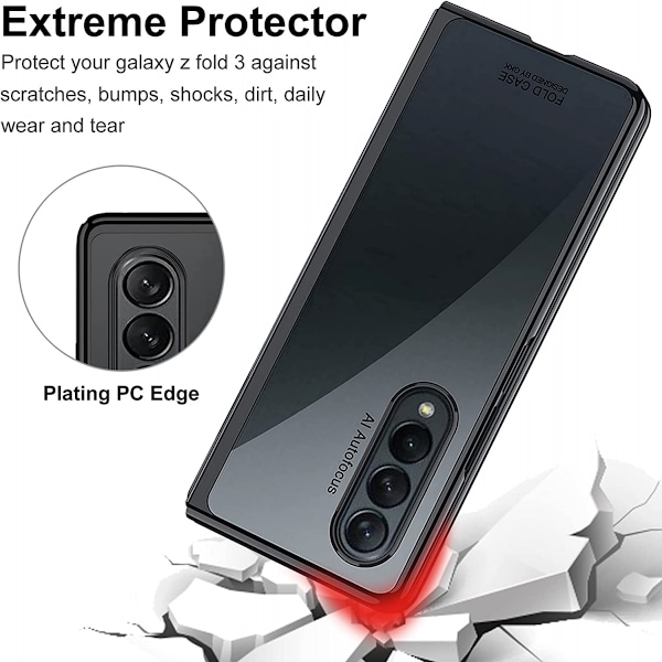 För Samsung Galaxy Z Fold 3 2021, transparent hårt PC-fodral gult reptåligt galvaniserat skyddsfodral för Samsung Ga