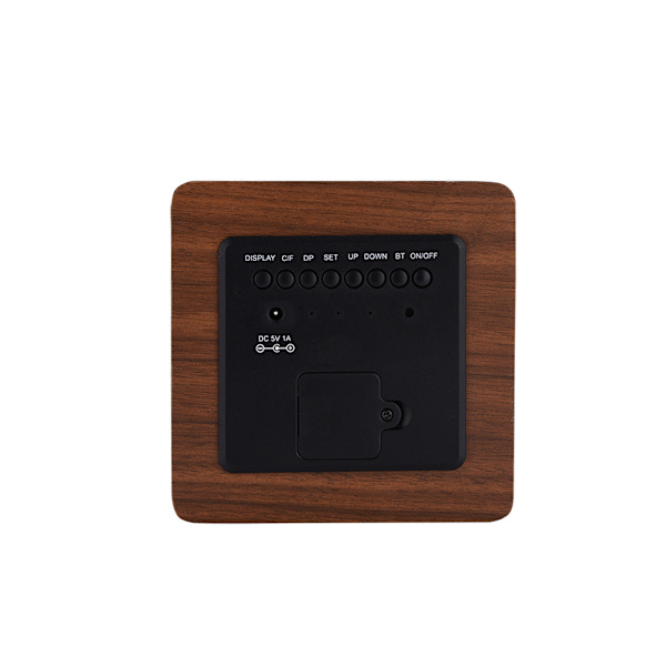 Træ Bluetooth Bas Højttaler Alarm LED Ur Alarm Termometer Display Højttaler