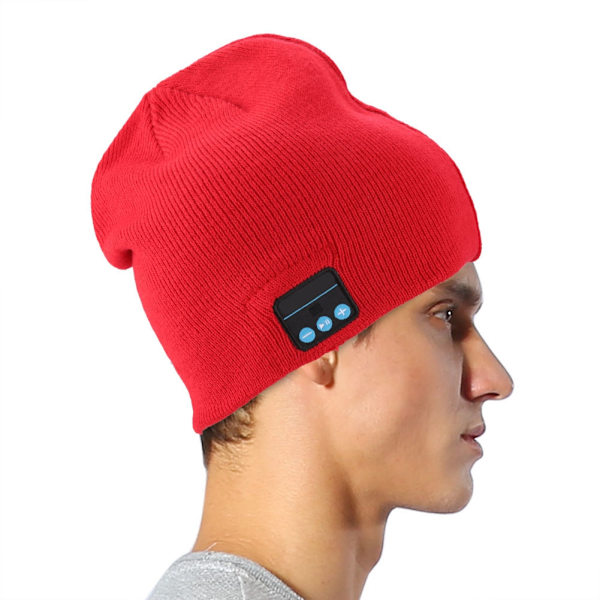 Bærbar varm trådløs BT musik stereo headset hovedtelefon øretelefon hat (mørkerød)