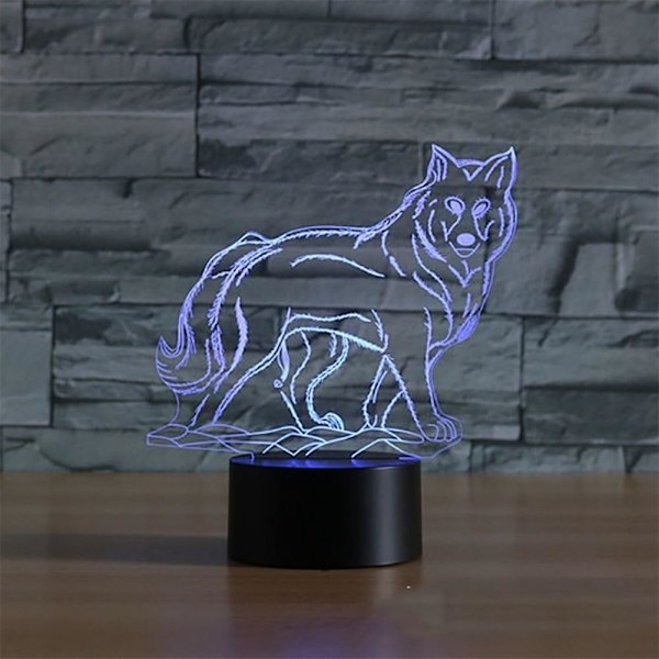 3D Optisk Illusion Varghuvud Färgrik Ljuseffekt Touch-brytare USB-driven LED Dekoration Nattlampa Skrivbordslampa