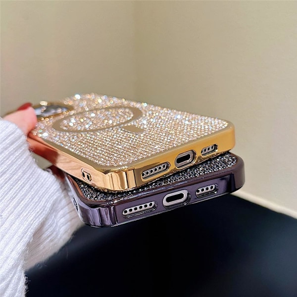 Til iPhone16promax Cover, [Kompatibel med MagSafe] Glitter Krystal Diamant Rhinestone Funklende Bumper Kameralinse Beskyttelse S Glod
