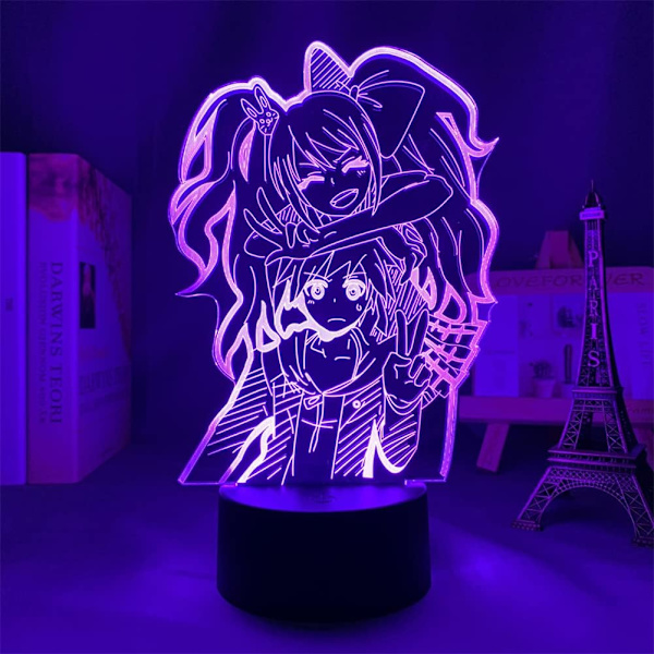 Akryl 3D Illusionslampe Anime Junko Enoshima og Naegi Makoto Lampe LED Nattelys Barnerom Dekorasjon Spill Elskere Gave LED Nattelamper
