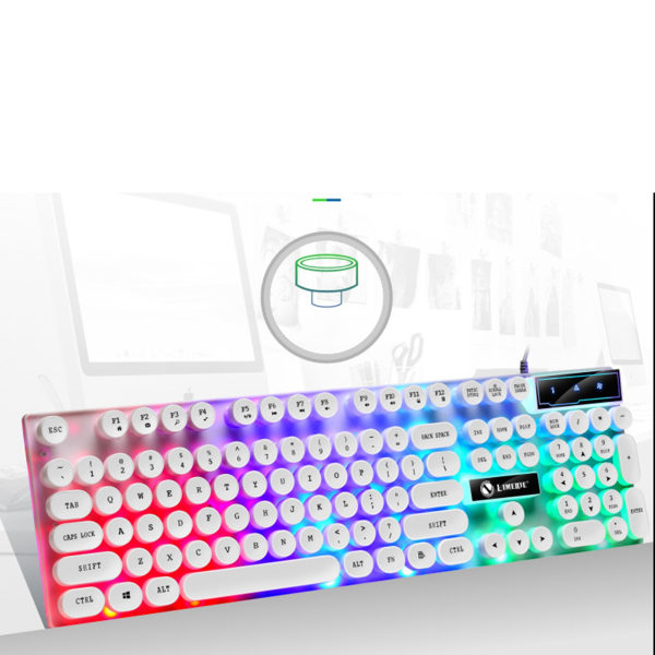 Tastatur Mus Combo Punk Retro Keycaps USB Kablet Farverig baggrundsbelyst Holdbar ABS tastatur og mus til gaming bærbar pc Hvid punk sæt