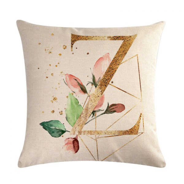 JUSTUP English Alphabet Throw Pillow Cover Golden Geometric Flower Linen Pillow Case for Sofa Bed Home Decor Cushion 18 X 18 Inch （Letter  Z）