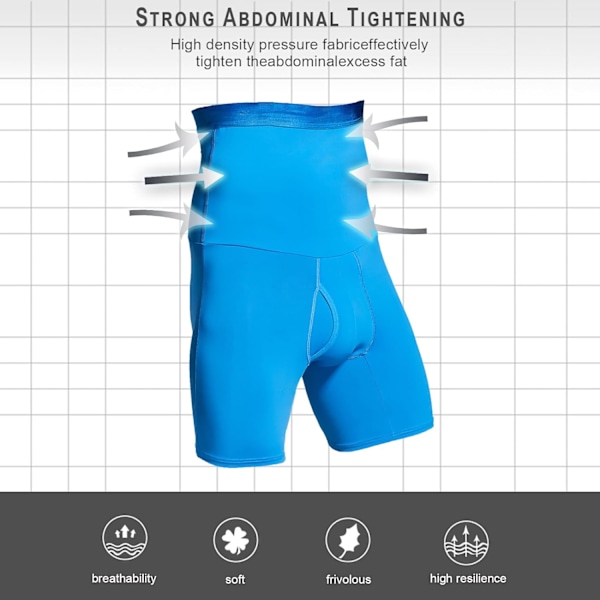 Män Tummy Control Shorts Hög Midja Underkläder Slankning Shapewear Body Shaper Ben Boxer Kalsonger Blue M