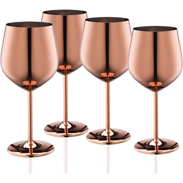 Vinglas sæt af 4, 18oz rustfrit stål vinglas, ubrydelige og bærbare vin glas med stilk til udendørs, rejser, camping og pool Rose Gold