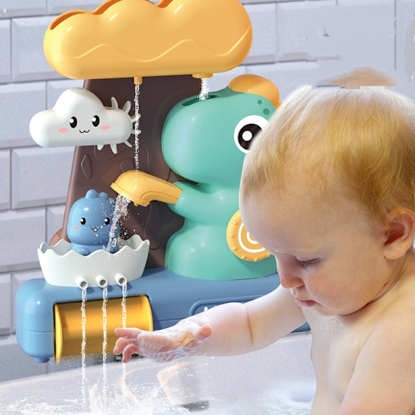 Barnens roliga söta dinosaurier vänder sig runt musik sugare simning badrum vatten dusch sprinkler vatten bad leksaker för pojkar och flickor