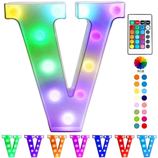 Qinwei Colorful LED Marquee Letter Lights with Remote Light Up Marquee Signs Party Bar Bokstäver med lampor Dekorationer för hemmet --- Multicolor V