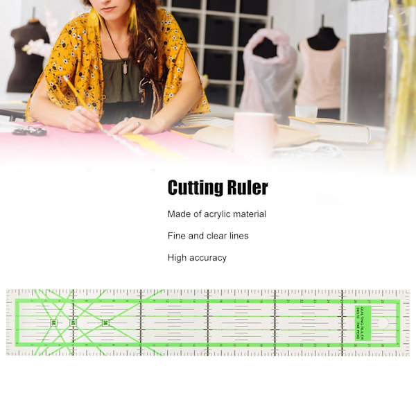 2 stk Quilting Lineal Akryl Multifunksjonell Stoff Quilting Lineal Stoffskjærings Lineal for Hjem DIY Sying